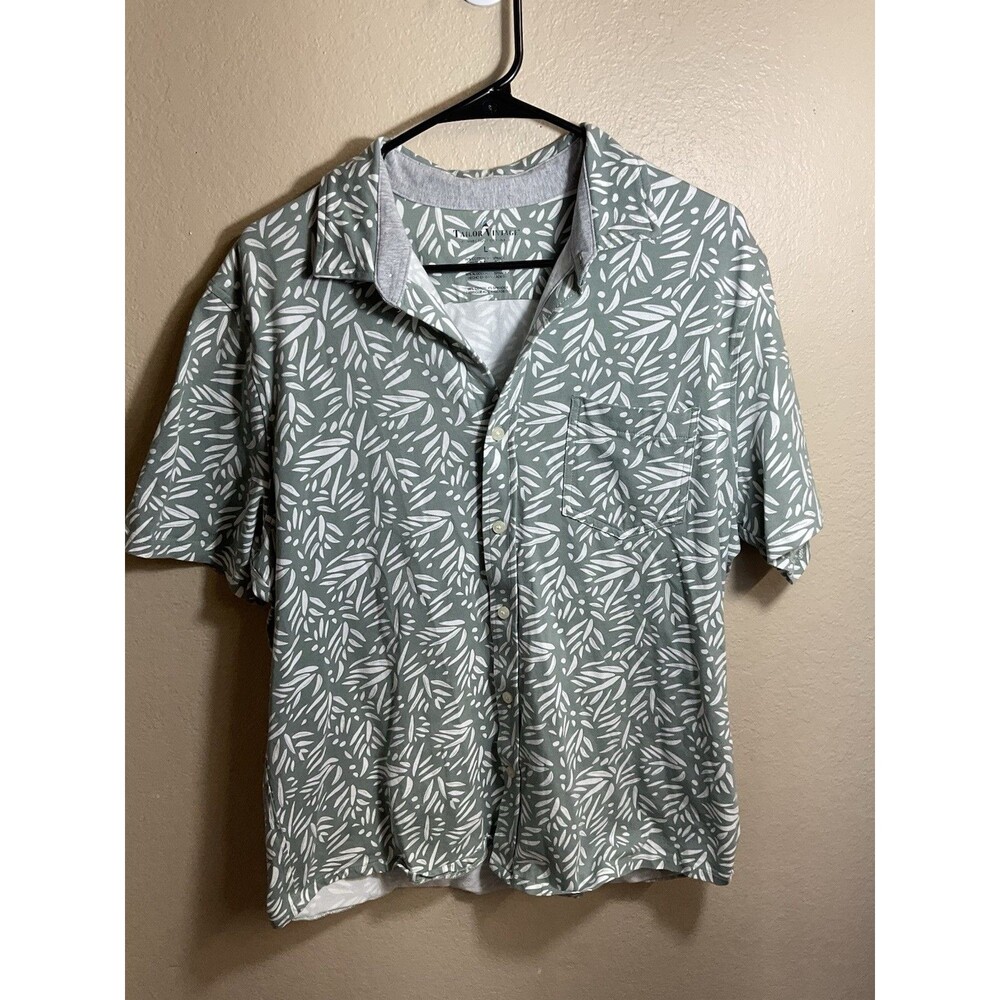 Taylor Vintage green leaves button down short sleeved shirt men's size L